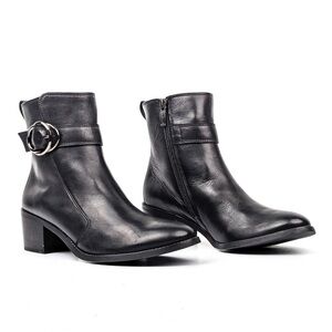 PAUL GREEN WMN VANESSA BLACK LEATHER BUCKLE ANKLE BOOTS US Size 10‎